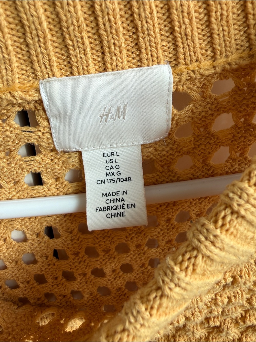H&M Mustard Yellow Open Knit Cropped Crochet Sweater Size L Cottagecore Boho - Picture 2 of 4